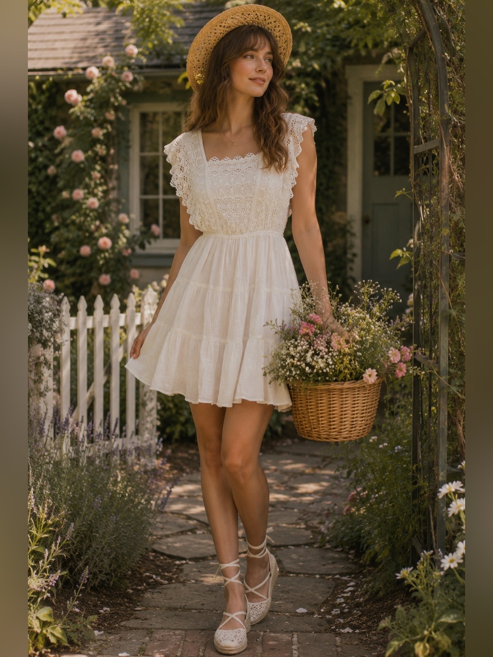 Moon River Crochet Lace Mini Dress Cream Ivory NWT Size S boho cottagecore